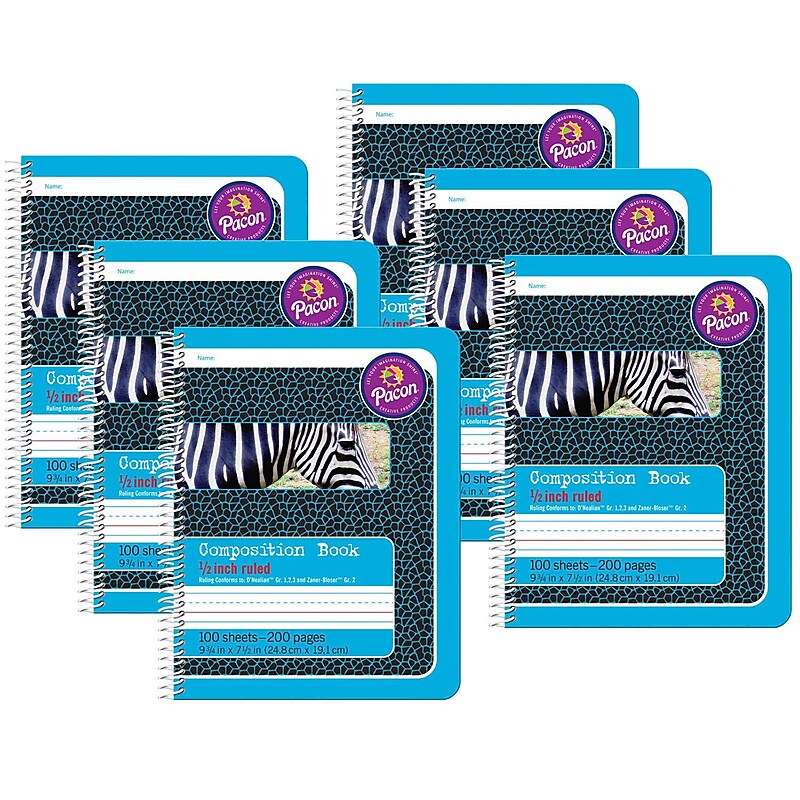 Pacon Composition Notebooks, 9.75" x 7.5", Wide Ruled, 100 Sheets, Blue, 6/Bundle (PAC2429-6) image 1