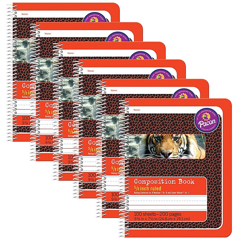 Pacon Composition Notebooks, 9.75" x 7.5", Wide Ruled, 100 Sheets, Multicolor, 6/Bundle (PAC2432-6) image 1