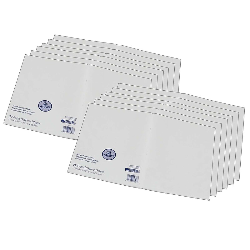 Art Street® Beginner Sketch Booklet, Plain, 11" x 8.5", White, 16 Sheets Per Book, Pack of 12 (PAC4807-12) image 1