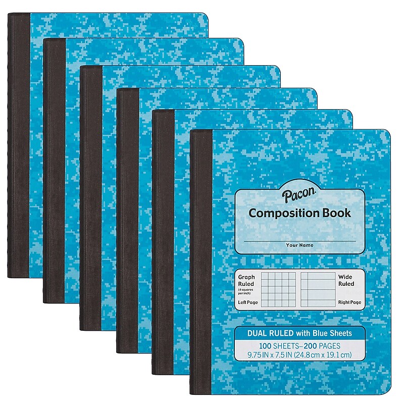 Pacon Composition Notebooks, 9.75" x 7.5", Graph Ruled, 100 Sheets, Blue, 6/Bundle (PACMMK37160-6) image 1