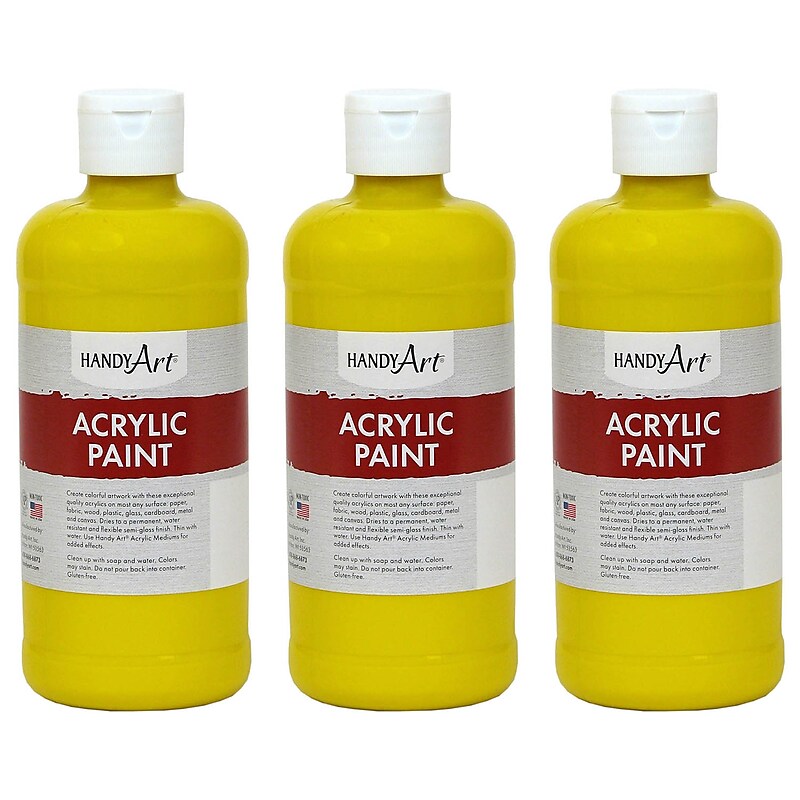 Handy Art Acrylic Paint, 16 oz, Chrome Yellow, Pack of 3 (RPC101010-3) image 1