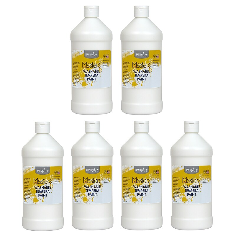 Handy Art Little Masters Washable Tempera Paint, White, 32 oz., Pack of 6 (RPC213705-6) image 1