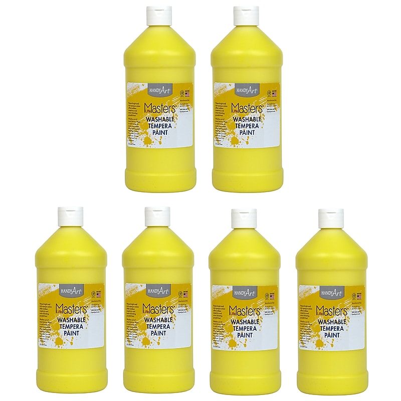 Handy Art Little Masters Washable Tempera Paint, Yellow, 32 oz., Pack of 6 (RPC213710-6) image 1