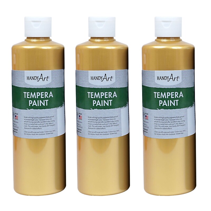Handy Art® Metallic Tempera Paint, Gold, 16 oz. Bottle, Pack of 3 (RPC231162-3) image 1