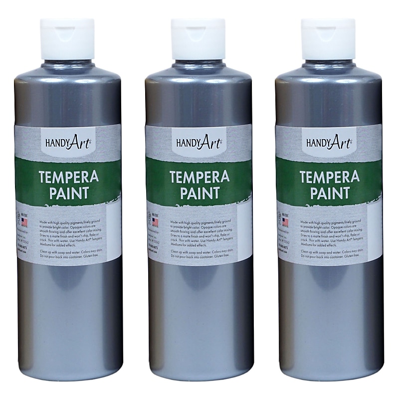 Handy Art® Metallic Tempera Paint, Silver, 16 oz. Bottle, Pack of 3 (RPC231166-3) image 1