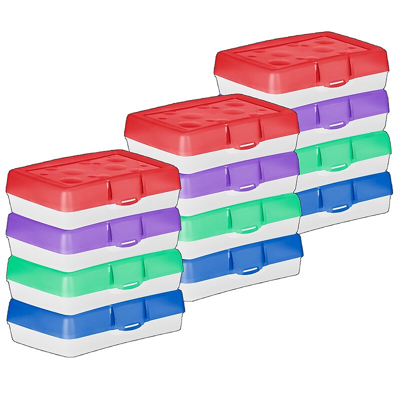 Storex Plastic Latch Pencil Cases, Assorted Colors, 12/Bundle (STX61605U12C-12) image 1