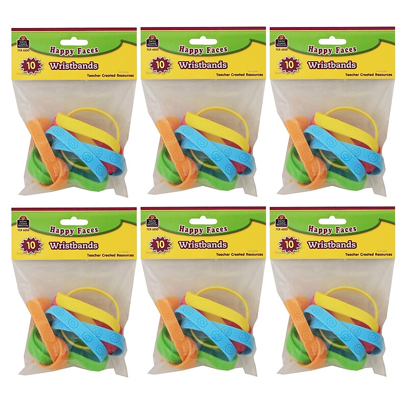 Teacher Created Resources Happy Faces Wristbands, 10 Per Pack, 6 Packs (TCR6550-6) image 1