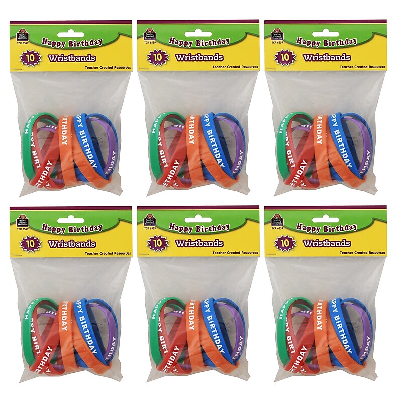 Teacher Created Resources Happy Birthday Wristbands, 10 Per Pack, 6 Packs (TCR6559-6) image 1