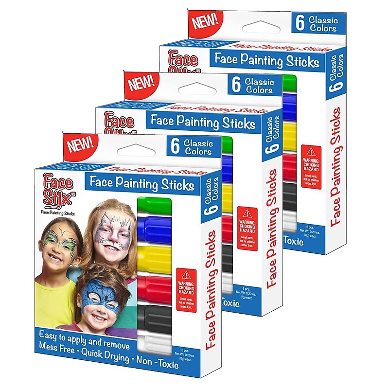 Face Stix™ Face Painting Sticks, 6 Colors Per Pack, 3 Packs (TPG633-3) image 1