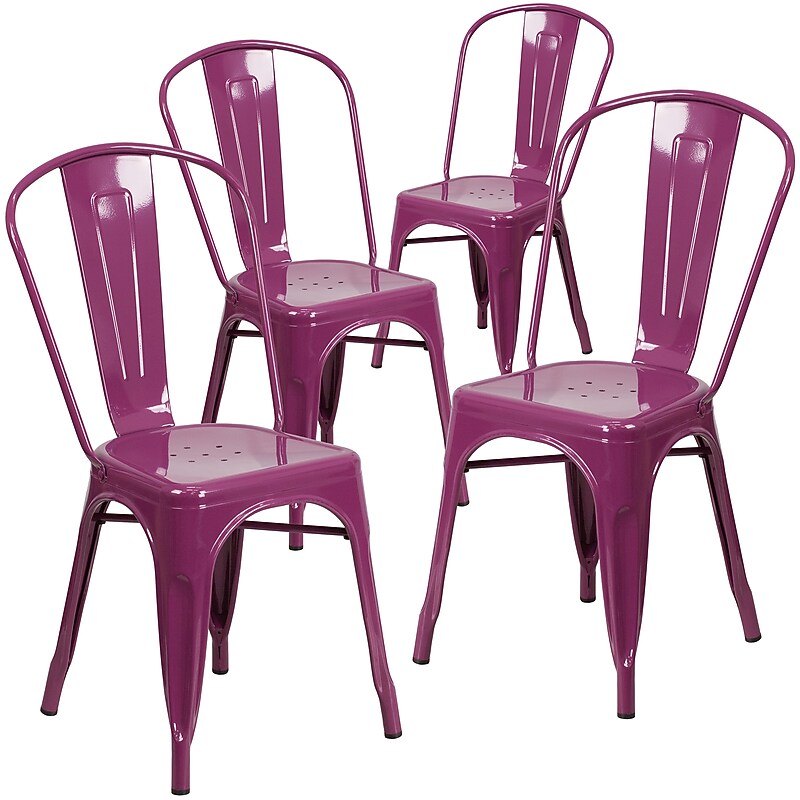 Flash Furniture Colorful Restaurant Chair, Purple, 4 Pack (4ET3534PUR) image 1