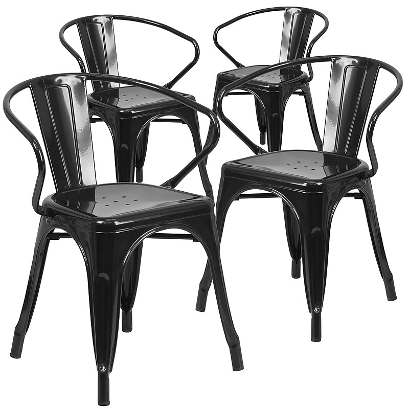 Flash Furniture Colorful Restaurant Chair with Arms, Black, 4 Pack (4CH31270BK) image 1