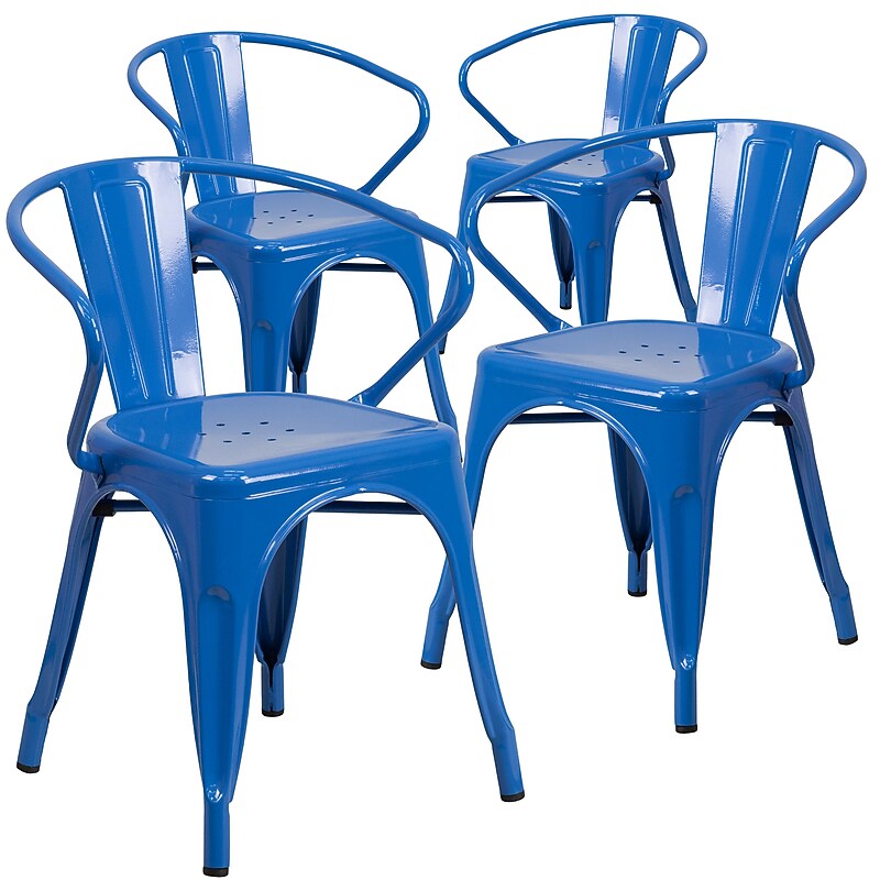 Flash Furniture Colorful Restaurant Chair with Arms, Blue, 4 Pack (4CH31270BL) image 1