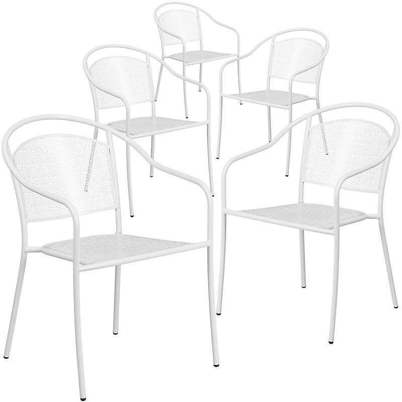 Flash Furniture Patio Arm Chair with Round Back, White, 5 Pack (5CO3WH) image 1