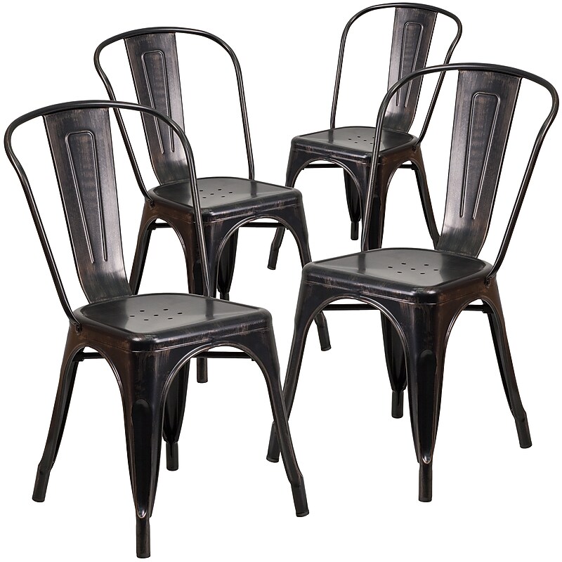 Flash Furniture Colorful Restaurant Chair, Black-Antique Gold, 4 Pack (4CH31230BQ) image 1