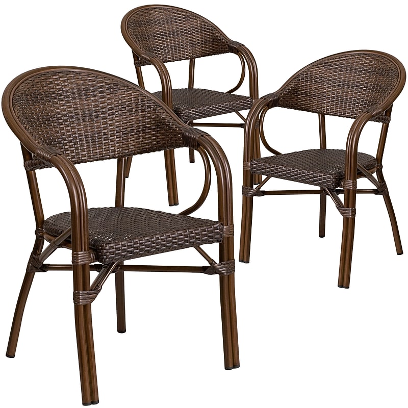 Flash Furniture Milano Series Bamboo Patio Chair, Dark Brown Rattan/Bamboo-Aluminum Frame, 3 Pack (3SDAAD642003R1) image 1