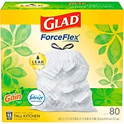 Glad® ForceFlex Tall Kitchen Drawstring Trash Bags, 13 Gallon, Gain Original scent, White, 80 Count (32483)