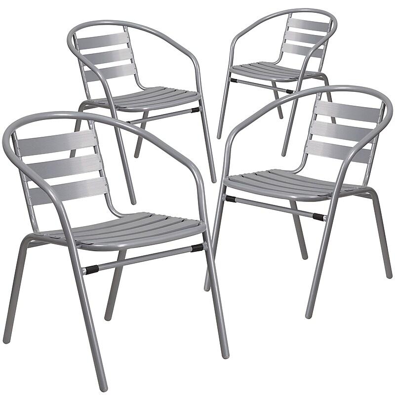 Flash Furniture Restaurant Patio Chair, Silver, 4 Pack (4TLH017C) image 1
