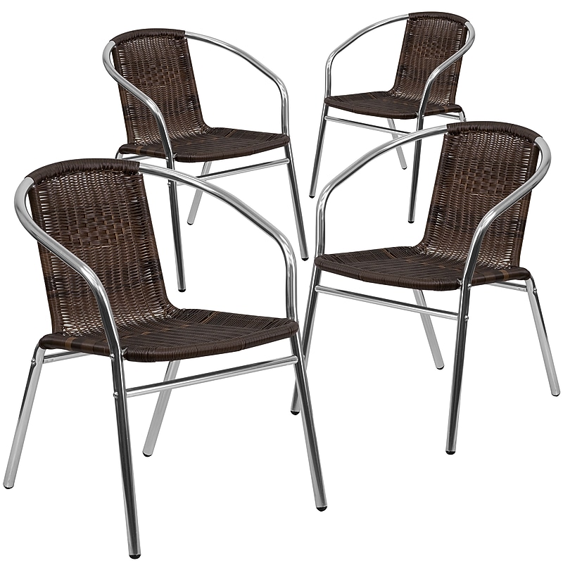 Flash Furniture Restaurant Patio Chair, Aluminum and Dark Brown Rattan, 4 Pack (4TLH020) image 1