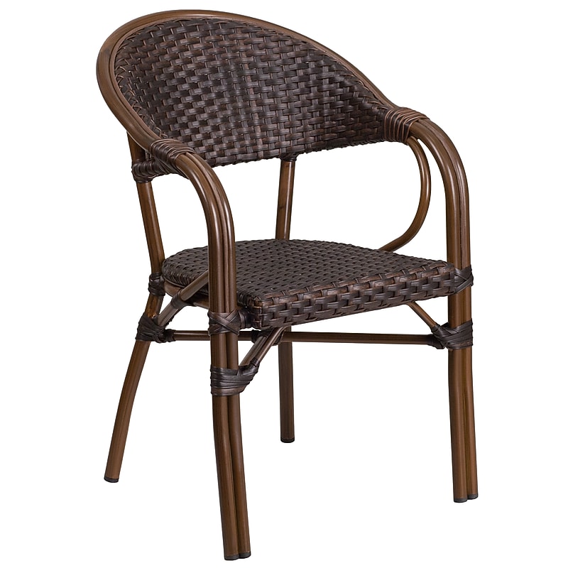 Flash Furniture Milano Series Bamboo Patio Chair, Dark Brown Rattan/Red Bamboo-Aluminum Frame (SDAAD642003R2) image 1