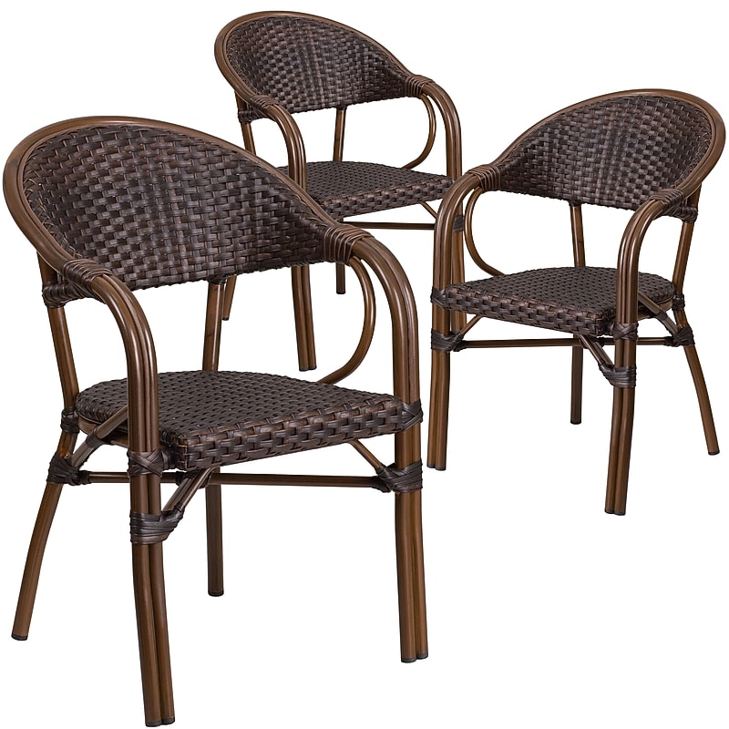 Flash Furniture Milano Series Bamboo Patio Chair, Dark Brown Rattan/Red Bamboo-Aluminum Frame, 3 Pack (3SDAAD642003R2) image 1