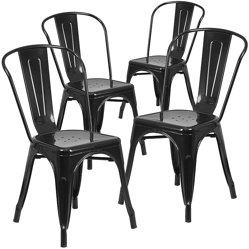 Flash Furniture Colorful Restaurant Chair, Black, 4 Pack (4CH31230BK) image 1