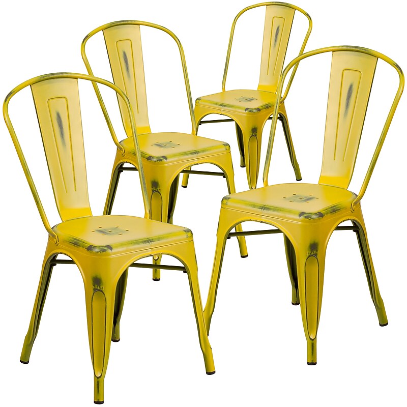 Flash Furniture Colorful Restaurant Chair, Yellow, 4 Pack (4ET3534YL) image 1