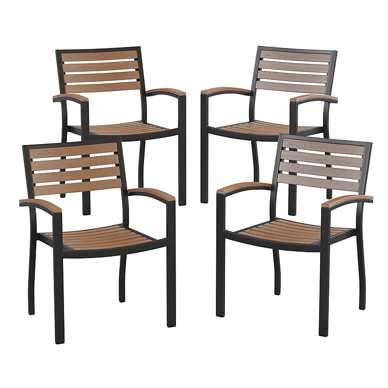 Flash Furniture Faux Teak Patio Chair, 4 Pack (4XUDGHW6006) image 1