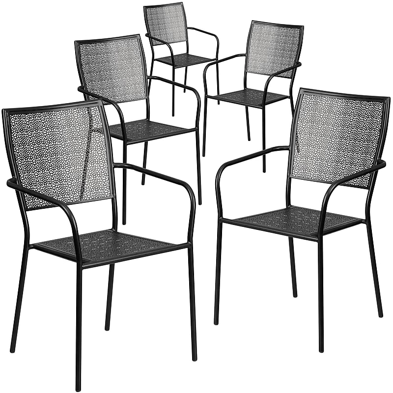 Flash Furniture Patio Arm Chair with Square Back, Black, 5 Pack (5CO2BK) image 1