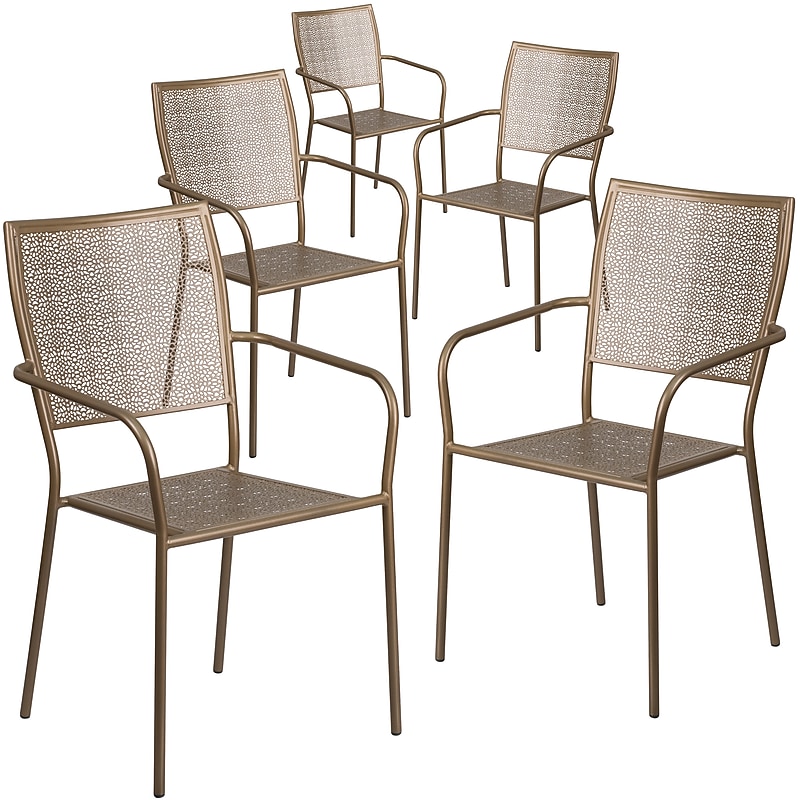 Flash Furniture Patio Arm Chair with Square Back, Gold, 5 Pack (5CO2GD) image 1