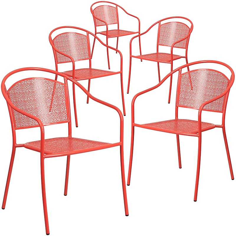 Flash Furniture Patio Arm Chair with Round Back, Coral, 5 Pack (5CO3RED) image 1