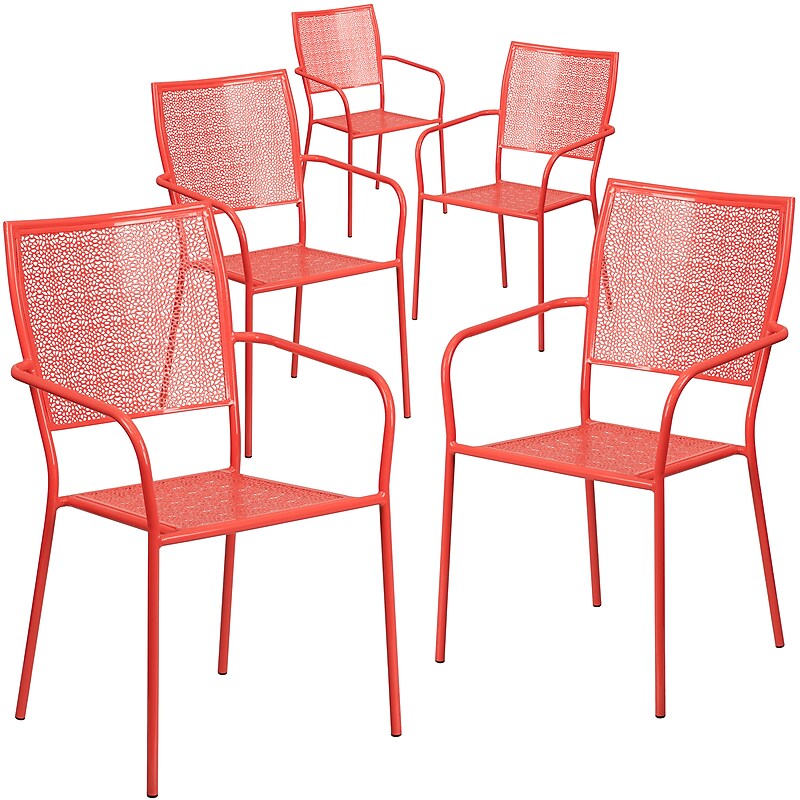 Flash Furniture Patio Arm Chair with Square Back, Coral, 5 Pack (5CO2RED) image 1