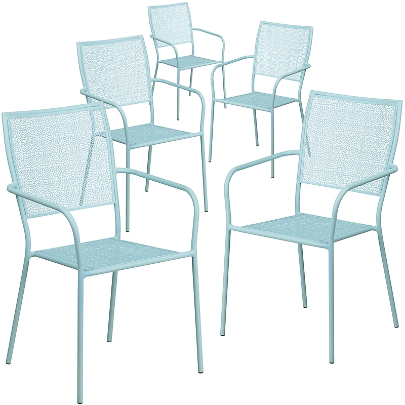 Flash Furniture Patio Arm Chair with Square Back, Sky Blue, 5 Pack (5CO2SKY) image 1