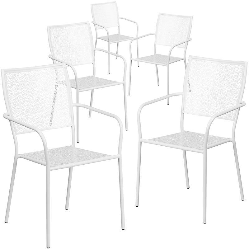 Flash Furniture Patio Arm Chair with Square Back, White, 5 Pack (5CO2WH) image 1