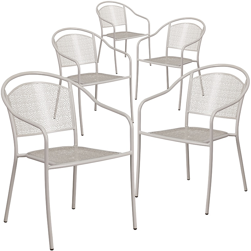 Flash Furniture Patio Arm Chair with Round Back, Light Gray, 5 Pack (5CO3SIL) image 1