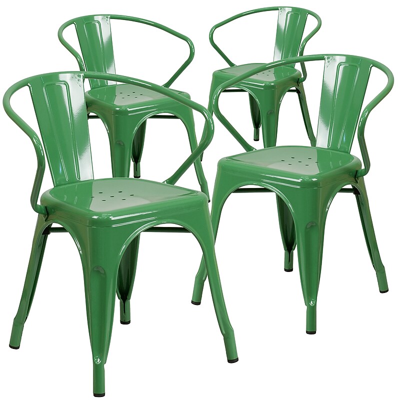 Flash Furniture Colorful Restaurant Chair with Arms, Green, 4 Pack (4CH31270GN) image 1