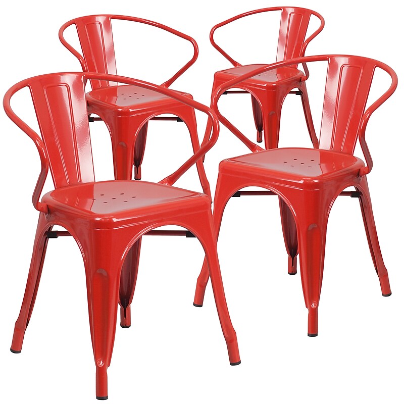 Flash Furniture Colorful Restaurant Chair with Arms, Red, 4 Pack (4CH31270RED) image 1