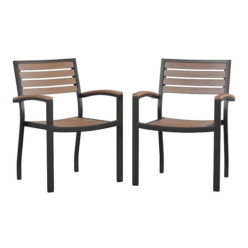 Flash Furniture Faux Teak Patio Chair, 2 Pack (2XUDGHW6006) image 1