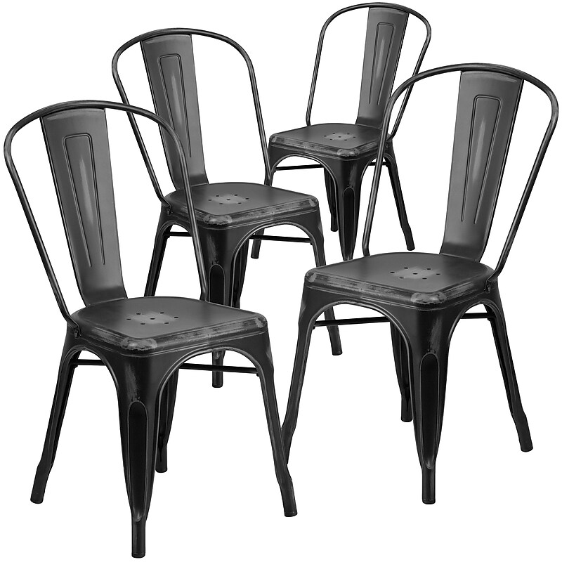 Flash Furniture Colorful Restaurant Chair, Black, 4 Pack (4ET3534BK) image 1