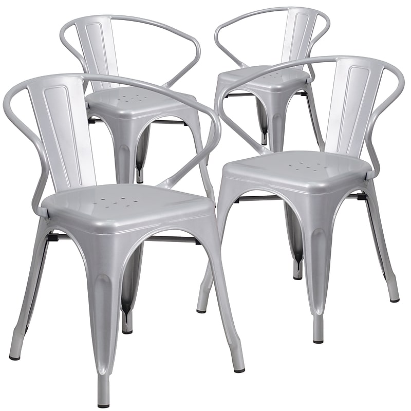 Flash Furniture Colorful Restaurant Chair with Arms, Silver, 4 Pack (4CH31270SIL) image 1