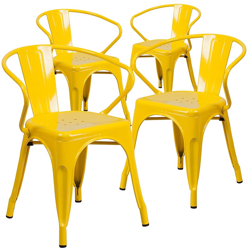 Flash Furniture Colorful Restaurant Chair with Arms, Yellow, 4 Pack (4CH31270YL) image 1