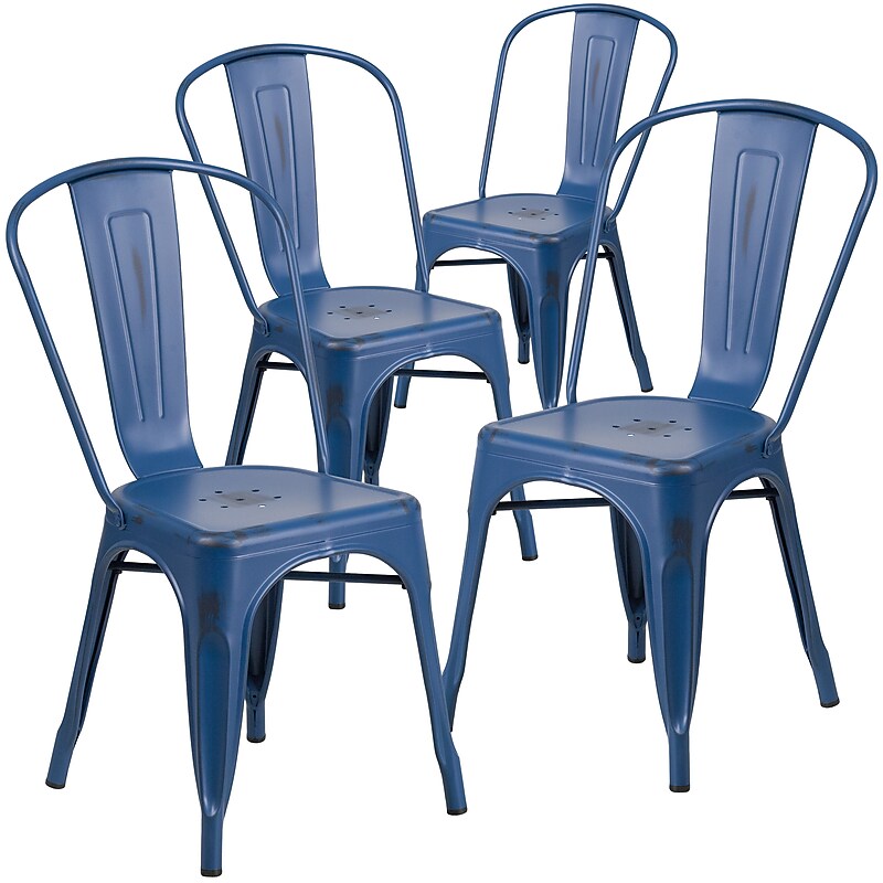 Flash Furniture Colorful Restaurant Chair, Antique Blue, 4 Pack (4ET3534AB) image 1