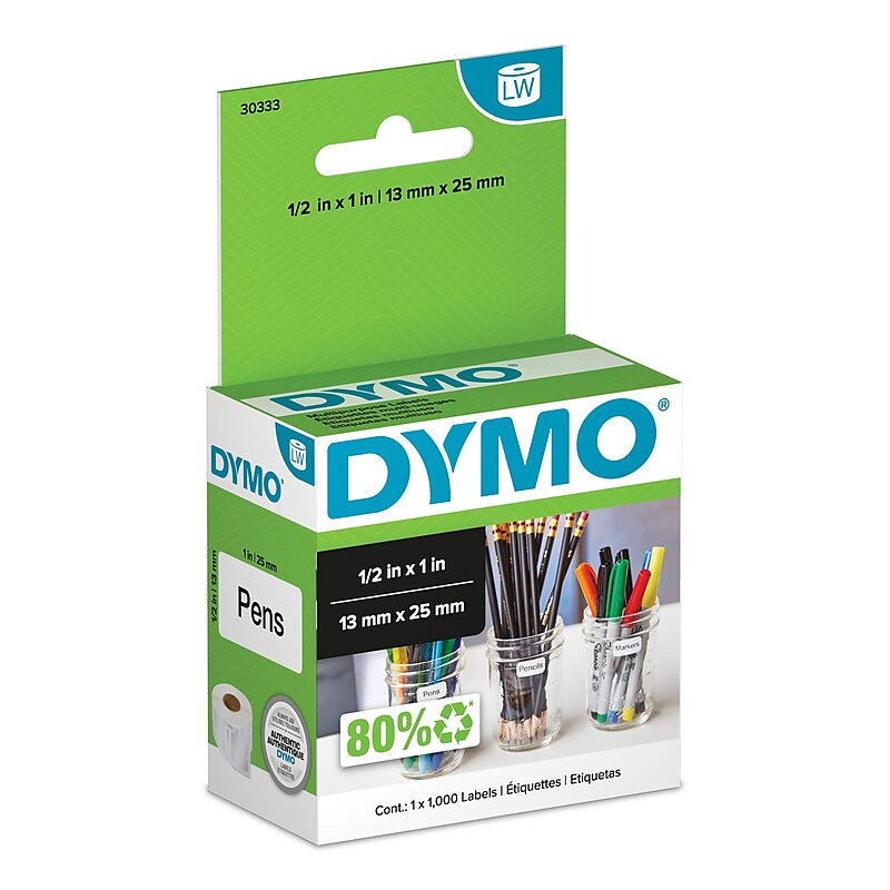 DYMO LabelWriter 30222 Multi-Purpose Labels, 1" x 1/2", Black on White, 1,000 Labels/Roll (30333) image 1