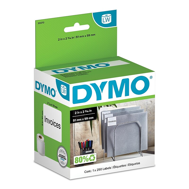 DYMO LabelWriter 30370 Multi-Purpose Labels, 2-5/16" x 2", Black on White, 250 Labels/Roll (30370) image 1