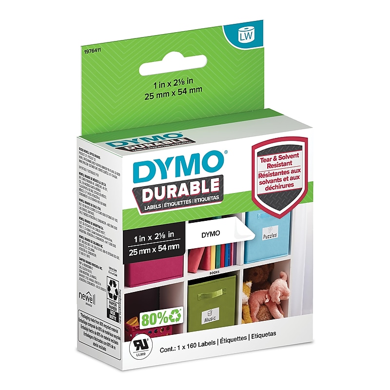 DYMO LabelWriter 1976411 Durable Industrial Labels, 2-1/8" x 1", Black on White, 160 Labels/Roll (1976411) image 1