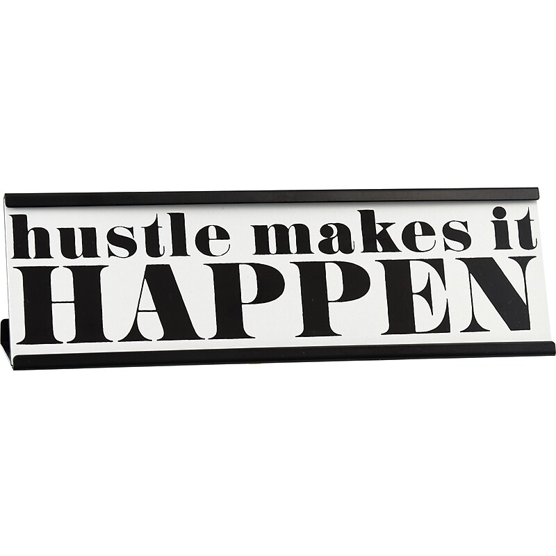 SHEFFIELD HOME Hustle Makes It Happen Desk Plaque, 4" x 8", Black/White (H4204 BLW) image 1