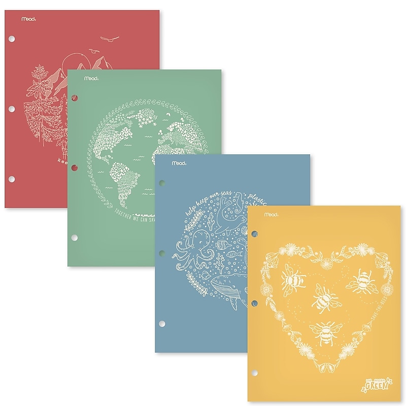 Mead We Mean Green 3-Hole Punched 2-Pocket Paper Folders, Assorted Colors (330000F) image 1