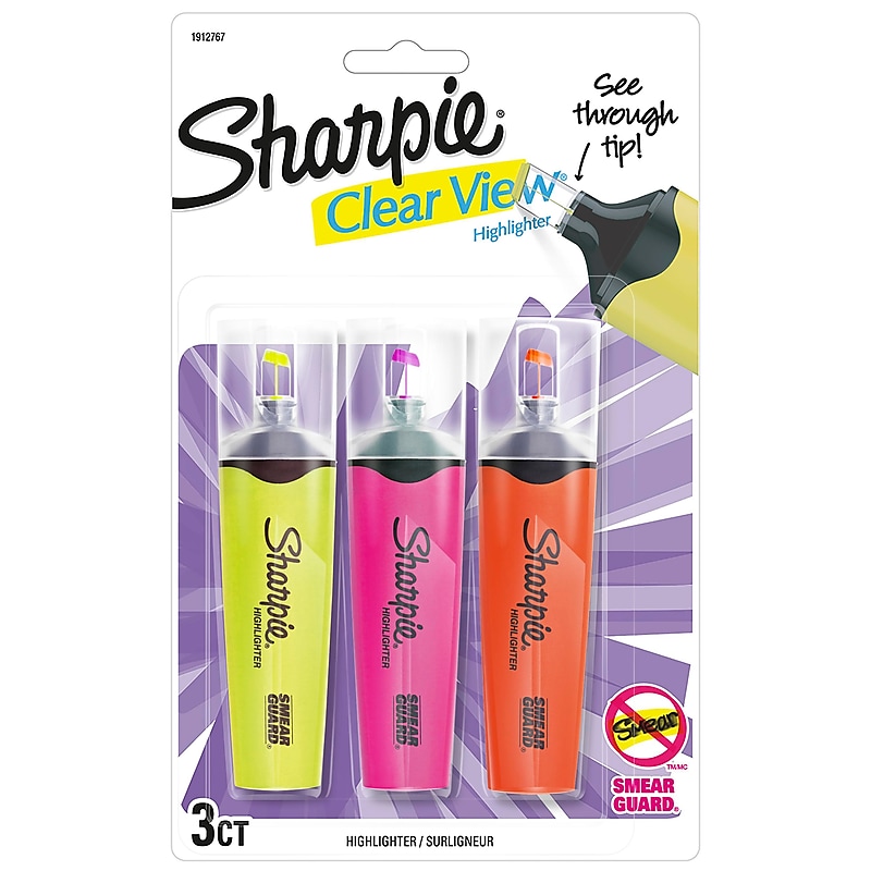 Sharpie Clear View Highlighter, Chisel Tip, Assorted, 3/Pack (1912767/2128222) image 1
