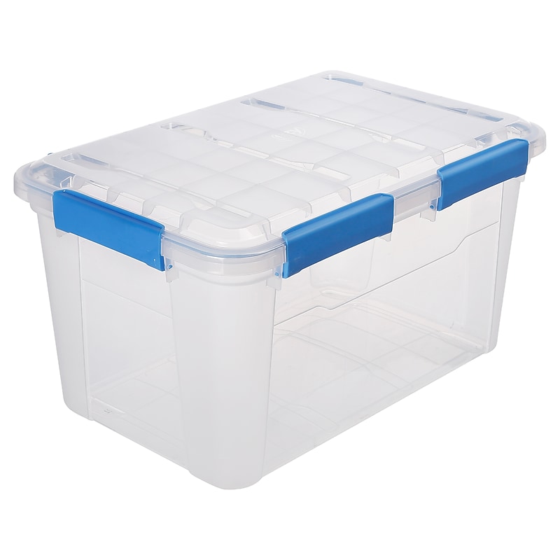 Ezy Storage 52.8 Qt. Latch Lid Storage Tote, Clear/Blue (33608) image 1