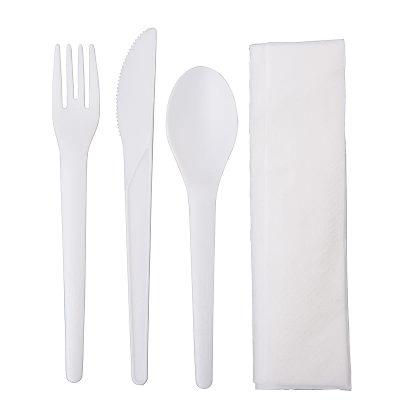 Eco-Products Plantware Crystallized Polylactide Cutlery Kit, Medium-Weight, White, 250/Pack (EP-S015) image 1