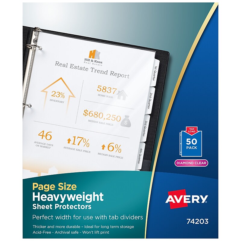 Avery Page Size Heavyweight Sheet Protectors, 8.5" x 11", Diamond Clear, 50/Box (74203) image 1
